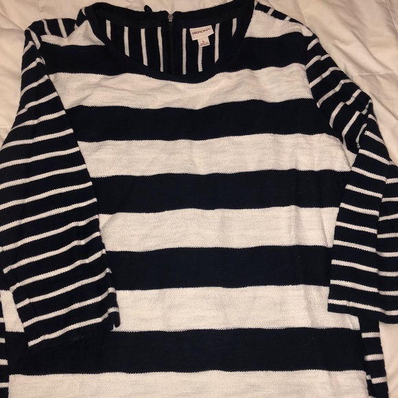 Target merona navy white striped blouse large - Picture 1 of 6